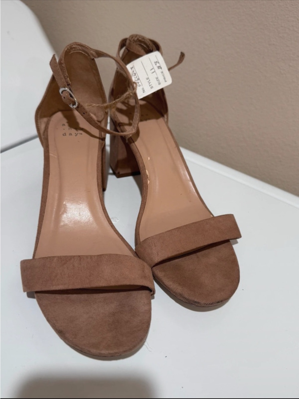 a new day Brown Suede Ankle-Strap Block Heels